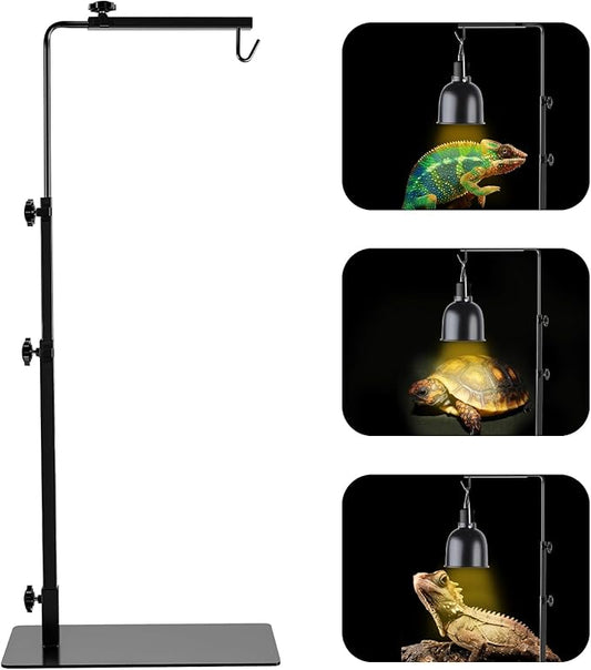 LUCKY HERP Reptile Lamp Stand, Adjustable 14-37 inch Metal Floor Light Holder, Heat Lamp Stand Reptile Light Stand for Glass Terrarium Heating Light & Dome Lampshade