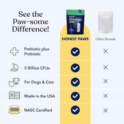 Honest Paws Probiotics for Dogs - Digestive & Immune Support Powder with Prebiotic Made in The USA, Chicken Flavor (30 Sticks)