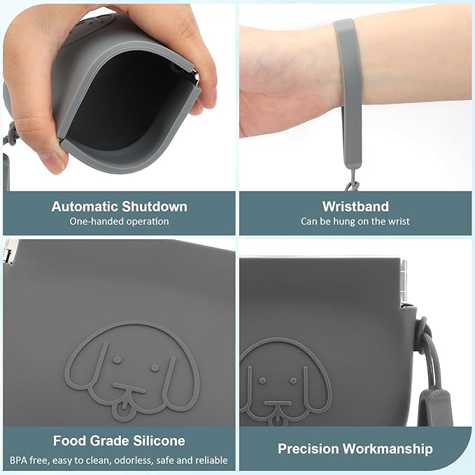 WALLFID Silicone Dog Treat Pouch Small Bag,Auto Closure,with Pet Training Clicker,Walking Bag for Dog and Cat,Pocket Size,Easy to Clean,Odorless (dark gray)