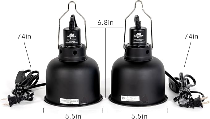 CAVACHEW 2 Pack Reptile Light Fixture, 5.5in Deep Dome Reptile Lamp Fixture, Optical Reflection Cover, Separate Switch & Hook, Terrarium Light Fixture for Reptile Heat Basking UVB Bulbs, 100W, Black