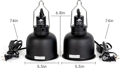CAVACHEW 2 Pack Reptile Light Fixture, 5.5in Deep Dome Reptile Lamp Fixture, Optical Reflection Cover, Separate Switch & Hook, Terrarium Light Fixture for Reptile Heat Basking UVB Bulbs, 100W, Black
