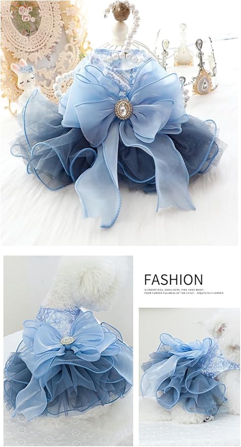 Fashion Sweet Puppy Dog Blingbling Princess Skirt Pet Dog Lace Cake Camisole Tutu Dress E-Navy L