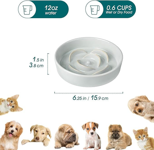vancasso Slow Feeder Dog Bowl, 0.6 Cups Ceramic Dog Food Dish for Fast Eaters Small Breed, Puzzle Bowl for Small Dogs and Cats, Grayish Cyan