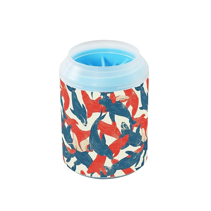 Dog Paw Cleaner Cups for Dogs Pets Foot Washer Paw Scrubber for Medium Small Cats Dogs Cleaning Cup Sea Lions Cyanotype Red