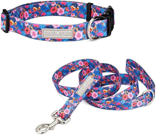 Lucky Love Dog - Adjustable Dog Collar and Leash Set with Easy Click Buckle for Small to Large Dogs, Durable, & Comfortable Collar for Male & Female Dogs, Puppies & Adult Dogs - Zuzu Combo, Small