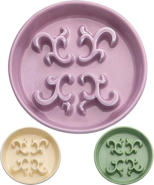 Slow Feeder Dog Bowl, 0.6 Cups Ceramic Dog Food Dish for Fast Eaters Small Breed, Puzzle Bowl for Small Dogs and Cats(Dark Purple)