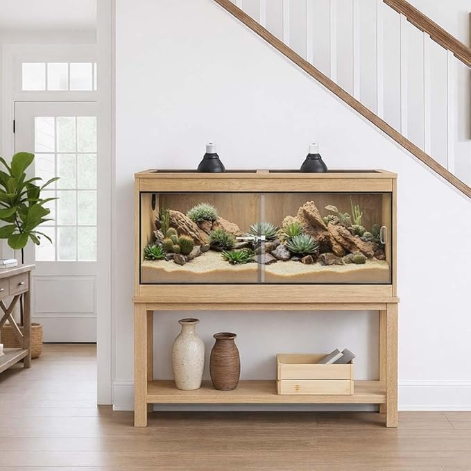 unipaws 110 Gallon Reptile Tank for Lizards, Bearded Dragon Enclosure Terrarium, Large Stackable Cage with Glass Sliding Doors and Lock and Cable Port, Nature