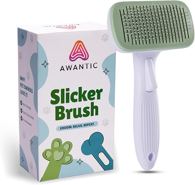 Self- Cleaning Slicker Brush for Dogs Suitable for Short & Long Haired Dogs and Effective Deshedding for Pet Grooming, Undercoat Removal, Tangle-Free Fur, Skin-Friendly Tool for Healthy Coat