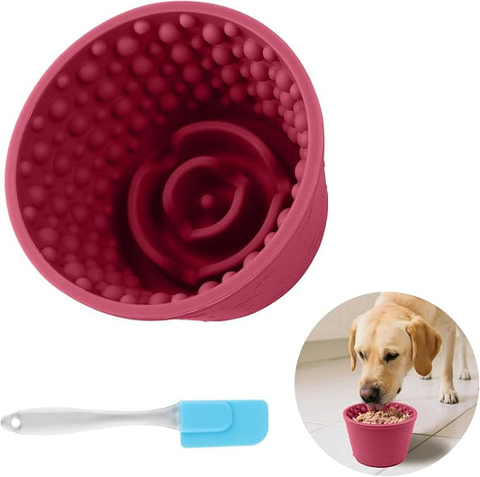Dog Slow Feeder Lick Bowl - Non-Slip Licking Treat Dispenser for Small Medium Large Dogs, Promotes Anxiety Relief & Prevents Choking, Easy to Clean Feeding Bowl (Wine Red, S)