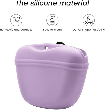 AUDWUD Silicone Dog Treat Pouch,With Dog Training Clicker,Clip on Portable Training Container,Convenient Magnetic Buckle Closing and Waist Clip