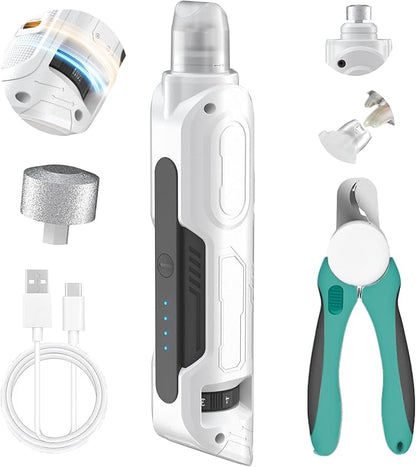 PAPIFEED High Torque Dog Nail Grinder Quiet - 6-Speed Adjustable Dog Nail Trimmers with 2 LED Lights & Dust-Proof Cover, Powerful Motor for Large/Medium/Small Dogs & Cats, Rechargeable - White Kit