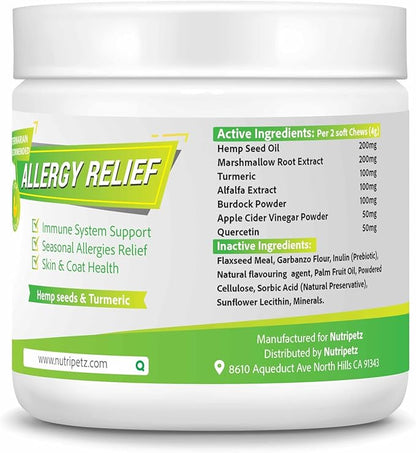 Allergy Relief for Dogs - Anti-Itch Immune Chews for Skin, Paw Licking & Itching - 120 Chews