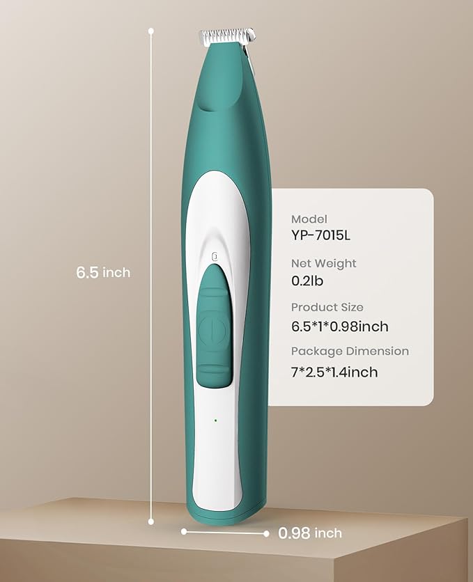 oneisall Low Noise Dog Paw Trimmer with LED Light, Paw Trimmer for Dogs 0.8inch/20mm Widen Blade, 35dB Cordless Electric Pet Paw Grooming Clippers for Paws, Ears, Face, Rump (Green)