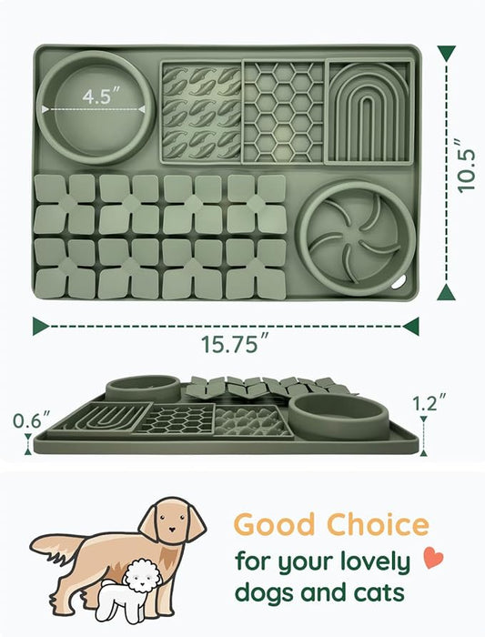 Slow Feeder Bowl, Silicone Lick Mat with Suction Cups for Dog Cat, Snuffle Mat for Pet Smell Training, Puzzle Toys for Bored Puppy, Interactive Sniff Mat for Slow Eating & Keep Busy, Dark Green