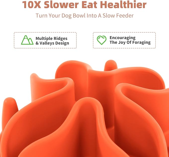 Jaoul Slow Feeder Dog Bowls Insert, Puzzle Slow Feeder Insert with 30 Octopus Suction Cups for Small Medium Large Size Dog Food Bowl (4.72 inch, Orange)