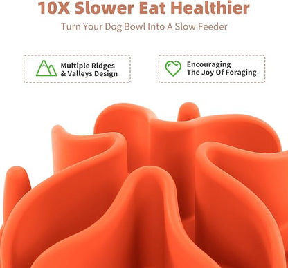 Jaoul Slow Feeder Dog Bowls Insert, Puzzle Slow Feeder Insert with 30 Octopus Suction Cups for Small Medium Large Size Dog Food Bowl (4.72 inch, Orange)