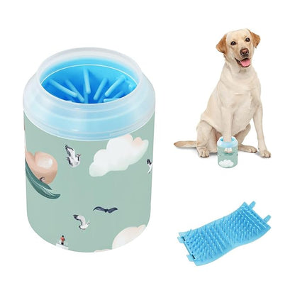 Dog Paw Cleaner Cups for Dogs Pets Foot Washer Paw Scrubber for Medium Small Dogs Cats Cleaning Cup Lighthouses Clouds and Seagulls Green
