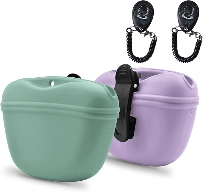 AUDWUD Silicone Dog Treat Pouch,With Dog Training Clicker,Clip on Portable Training Container,Convenient Magnetic Buckle Closing and Waist Clip