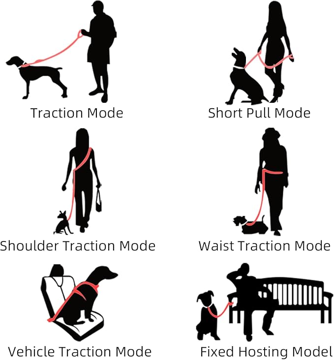 EVERKING 6-in-1 Hands-Free Dog Leash, Adjustable Elastic Reflective Nylon, Dual-Handle Shock Absorbing, 6 Feet, for Small to Large Dogs 30-150lbs (Tropical Wave)