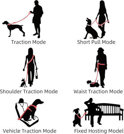 EVERKING 6-in-1 Hands-Free Dog Leash, Adjustable Elastic Reflective Nylon, Dual-Handle Shock Absorbing, 6 Feet, for Small to Large Dogs 30-150lbs (Tropical Wave)