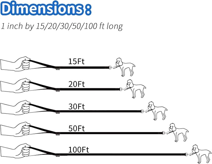 HIKISS Long Dog Leash Obedience Recall Training Agility Lead with Thickening Material for Large Dog - 15ft 20ft 30ft 50ft 100ft Training Leash(Blue 15ft)