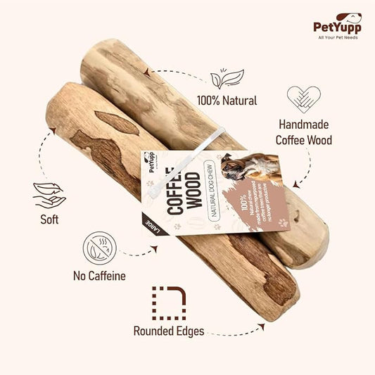Natural Coffee Wood Dog Chew Large, 2 Count - Promotes Dental Health, Reduces Tartar & Chewing Exercise for Aggressive Chewers, Small, Medium & Large Dogs - Safe Chew Toy for Puppy