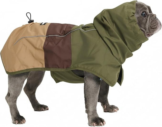 Spark Paws Dog Raincoat, Waterproof Windproof Rain Jacket, for Small Medium Large Extra Large Dogs, Reflective Breathable Full-Body Coverage Dry Suit - Green Brown Tan, L