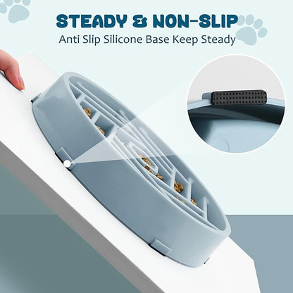 WHIPPY Slow Feeder Dog Bowl, Puzzle Maze Design to Slow Down Eating, 3-Cup Capacity, Anti-Gulping Food Bowl for Medium & Large Dogs,Blue