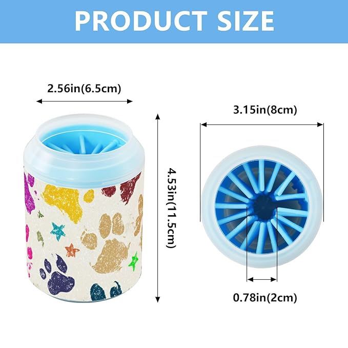 Dog Paw Cleaner Cups for Dogs Pet Foot Washer Paw Scrubber for Medium Small Dogs Cats Cleaning Cup Colorful Paw Prints and Stars