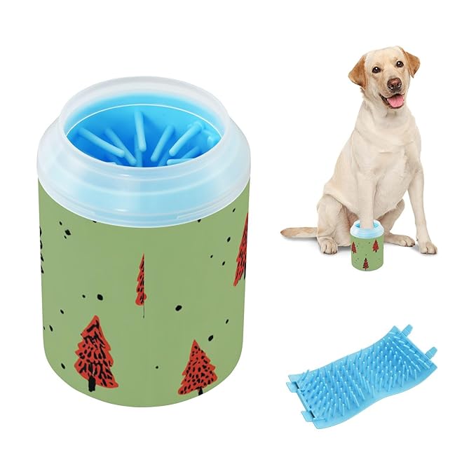 Dog Paw Cleaner Mudbuster Dog Foot Washer for Small Medium Large Dogs Cats Premium Pet Supplies Christmas Tree Doodle Green