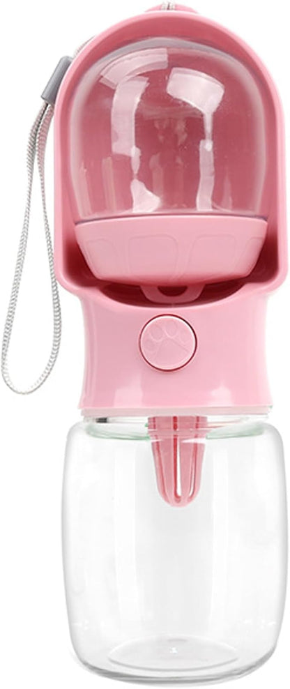 Portable Pet Water Bottle with 180ML Food Storage - Large Size Leakproof Dog Water Bottle for Walking, Travel & Outdoor Use - Cats & Dogs Universal (Pink, 320ML)