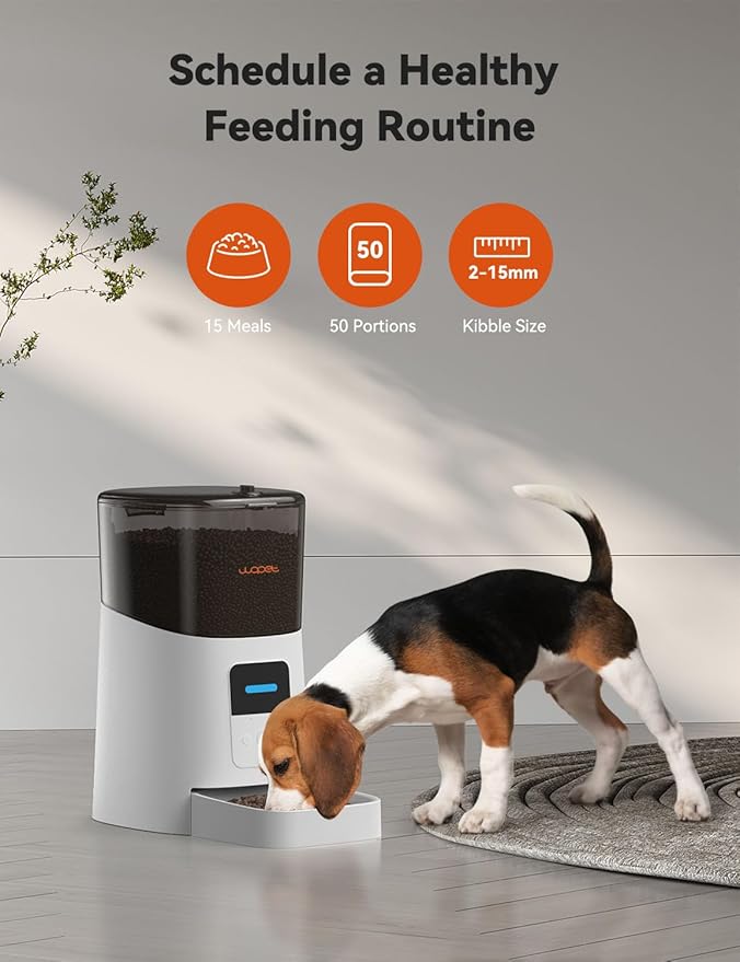 WOPET 6L Automatic Cat Feeder, WiFi Automatic Dog Feeder with APP Control for Remote Feeding, Cat Food Dispenser with Low Food Sensor and Voice Recorder, Up to 15 Meals Per Day