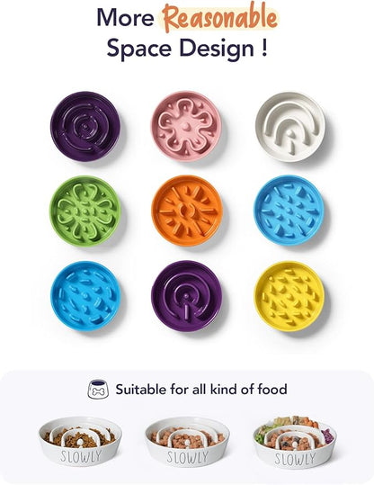 Slow Feeder Dog Bowl - 1.5 Cups Ceramic Puzzle Feeder for Small & Medium Breeds, Maze Design Bowl for Puppy & Fast Eaters, White Pet Dish to Control Eating Speed