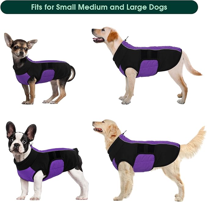 Kuoser Large Dog Coat, Winter Waterproof Dog Jackets for Large Dogs, Reflective Doggie Vest with Leash Hole, Cold Weather Coats Pet Snow Jacket for Labrador Beagle, Purple XXL