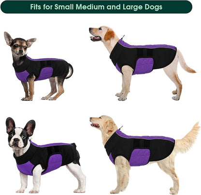 Kuoser Large Dog Coat, Winter Waterproof Dog Jackets for Large Dogs, Reflective Doggie Vest with Leash Hole, Cold Weather Coats Pet Snow Jacket for Labrador Beagle, Purple XXL