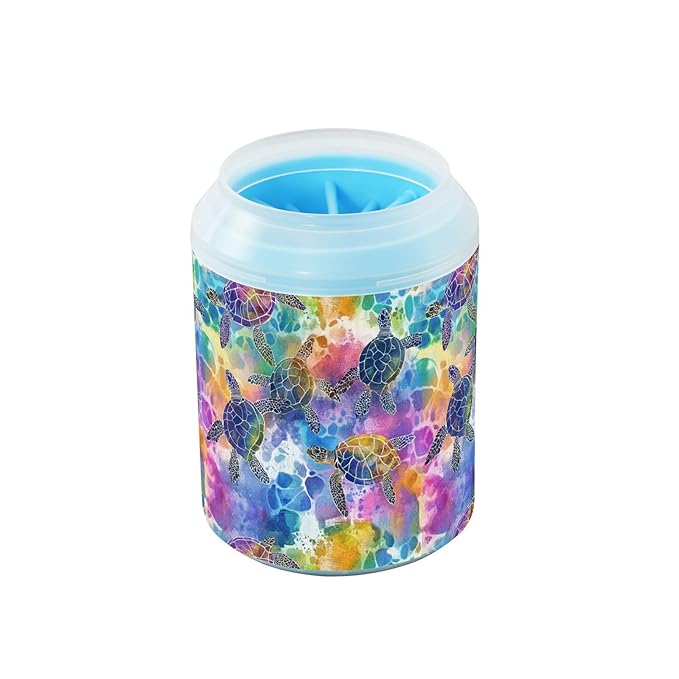 Dog Paw Cleaner Cups for Dogs Pets Foot Washer Paw Scrubber for Medium Small Cats Dogs Cleaning Cup Colorful Watercolor Sea Turtles