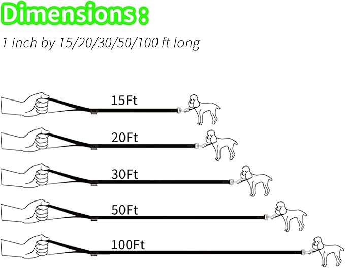 HIKISS Long Dog Leash Obedience Recall Training Agility Lead with Thickening Material for Large Dog - 15ft 20ft 30ft 50ft 100ft Training Leash(Green 50ft)