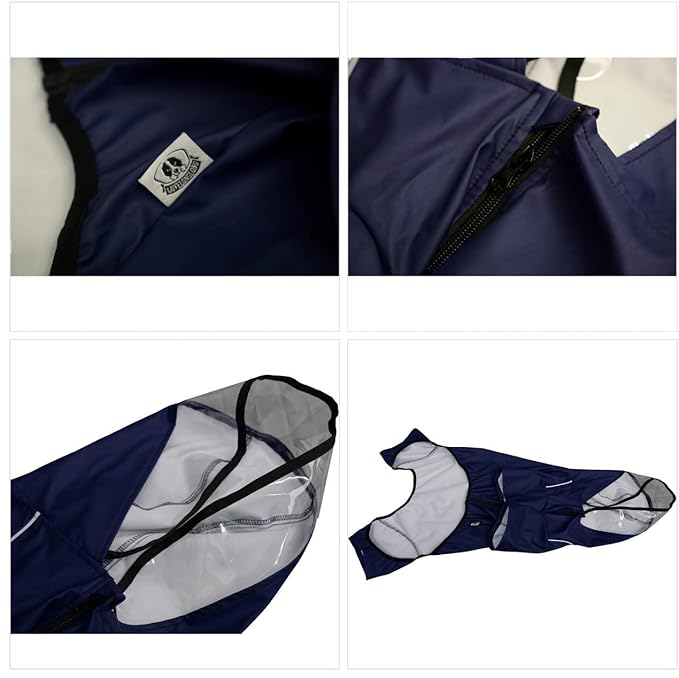 Four-Legged Full Coverage Waterproof Dog Raincoat with Reflective Features Pet Raincoats for Large Medium Small Dogs Navy Blue XL