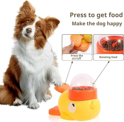 Fuzzibud Duckie Cat Feeder, Fuzzibud Duck Cat Treat Dispenser, Dog Cat Treat Dispenser with Button Duck-Shaped Dog Interactive Slow Feeder for Pet Healthy Eating & Iq Training (Yellow)