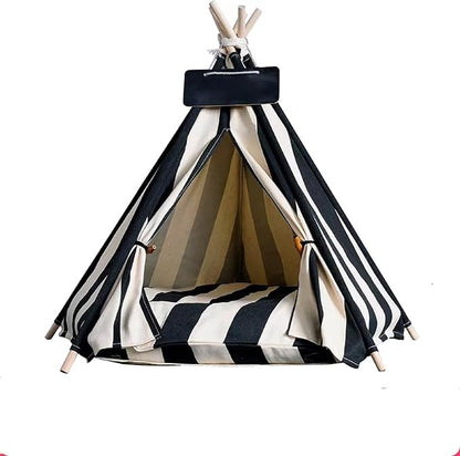 Cat Teepee Tent Bed,Outdoor Indoor Dog House,Portable Washable Pet Tent for Small Dogs with Cushion,Inside Pet Teepee for Small Medium Animals (White&Black, M)