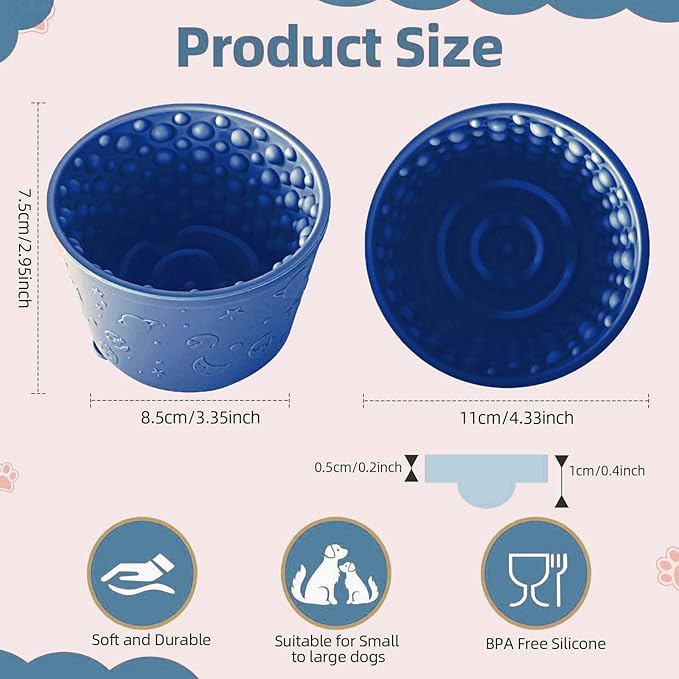 Dog Slow Feeder Lick Bowl, Non-Slip Dog Licking Treat Dispenser, Slow Feeder Bowls for Small Medium Large Breed Dogs, Anxiety Relief & Anti-Choking, BPA Free Silicone (Dark Blue, 1.6 Cup)