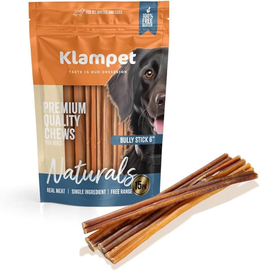 Collagen Sticks for Dogs – 6 Inch (15 Pack) Natural Single-Ingredient Beef Chews – Long-Lasting & Fully Digestible – Supports Dental & Joint Health