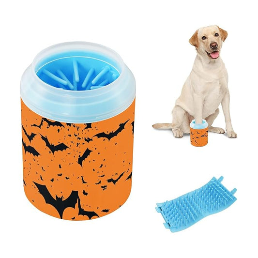 Dog Paw Cleaner Mudbuster Dog Foot Washer for Small Medium Large Dogs Cats Premium Pet Supplies Halloween Black Bats Orange