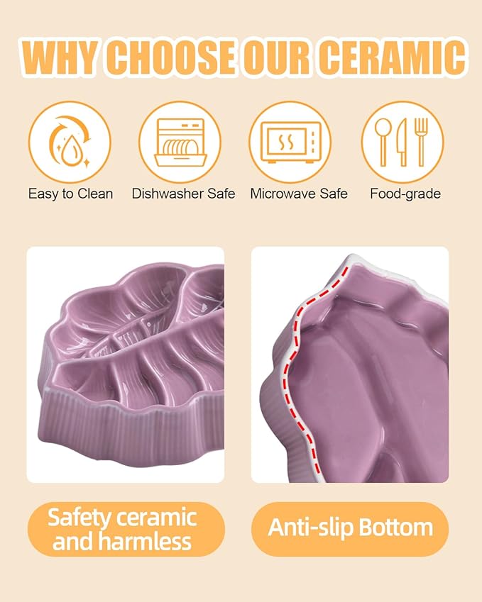 Slow Feeder Dog Bowl, 0.44 Cups Ceramic Dog Food Dish for Fast Eaters Small Breed, Puzzle Bowl for Small Dogs and Cats(Dark Purple)