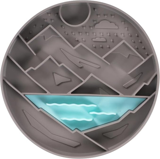 Messy Mutts and Cats Interactive Slow Feeder | Mountain Grey - 2 Cup Capacity | 8” Round Silicone Puzzle Slow Feeder for Dogs/Cats | Enrichment Food Dish for Slow Eating, Bloating