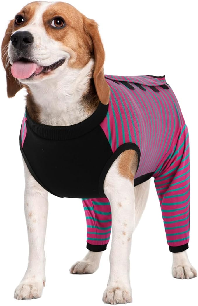 Kuoser Dog Recovery Suit, Anti Licking Dogs Rear Leg Sleeve, Abdominal Dog Surgical Suit with Pants Cover Protect Wounds, Dogs Elbow Protector Soft Pet Surgery Onesie Cone Alternative, Rose L
