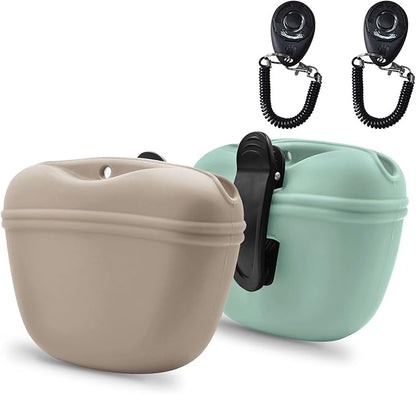 AUDWUD Silicone Dog Treat Pouch,With Training Clicker,Clip on Portable Train Container,Convenient Magnetic Buckle Closing