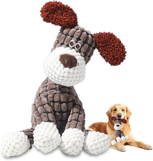 ANYSENT 2026 New Dog Toys,Indestructible Plush Dogs Toy for Aggressive Chewers,Squeaky Durable Chew Toy for Indoor Pups Teething, Stuffed Toys for Small Medium Large Dogs (Brown)