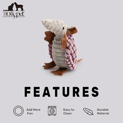 Hollypet Plush Dog Squeaky Toy Stuffed Armadillo Animal Pet Puppy Chew Toys with Clean Teeth for Small Medium Large All Breed Sizes Dogs, Pink, 6 in