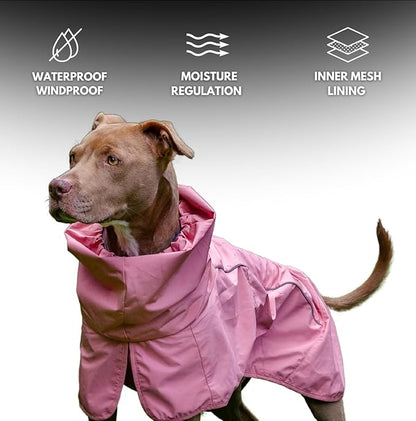 Spark Paws Dog Raincoat, Waterproof Windproof Rain Jacket, for Small Medium Large Extra Large Dogs, Reflective Breathable Full-Body Coverage Dry Suit - Sea Pink, L